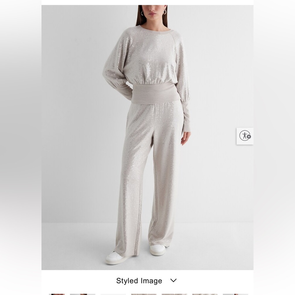 Express Silver Sequin Wide-Leg Jumpsuit